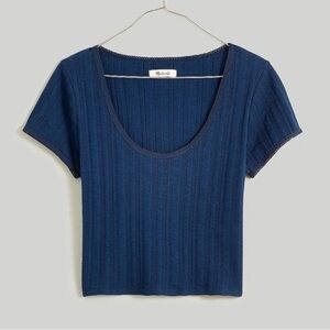 Madewell Pointelle Scoop Neck Crop Tee in Navy